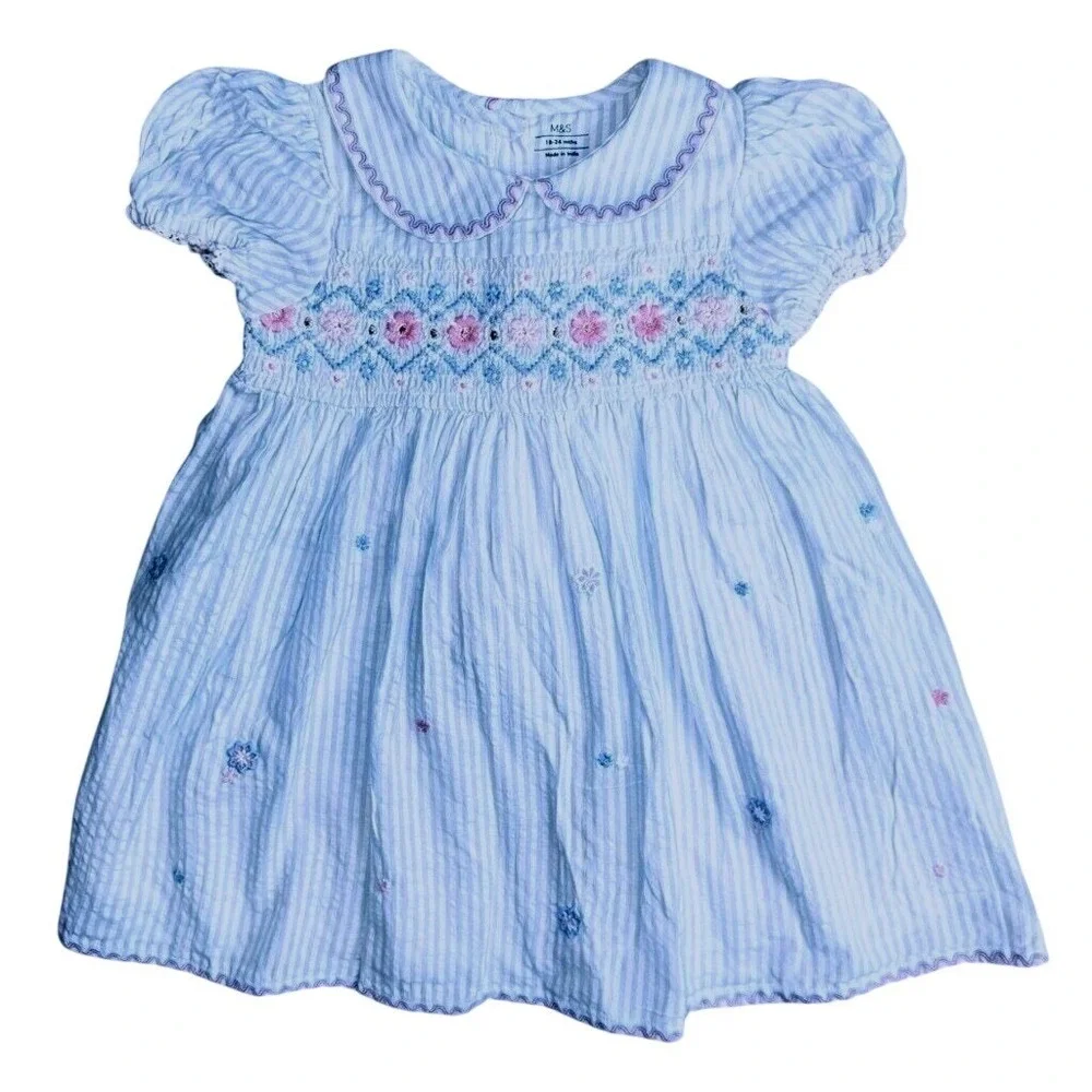 Marks and Spencer 18 24M Dress Pure‎ Cotton Smocked Embroidered 18-24 months